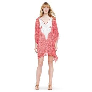 Club Monaco Harriet 100% Silk White Red Embroidered Dress Size XS